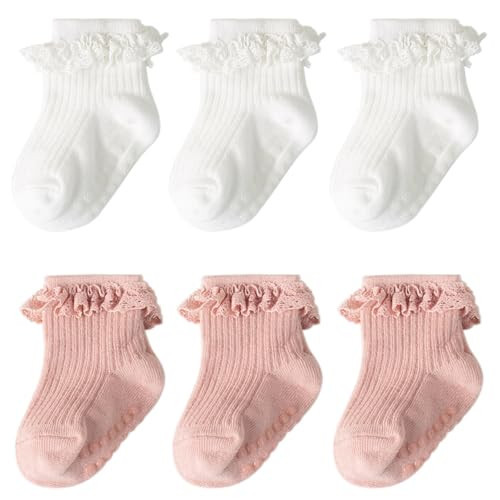 DRESHOW BQUBO Baby Girls Toddler Girls Anti Slip Socks Cute Frilly Ruffle Socks Grip Ankle Baby Sock for Infant Toddler Girl 0-3 Years | Amazon (US)