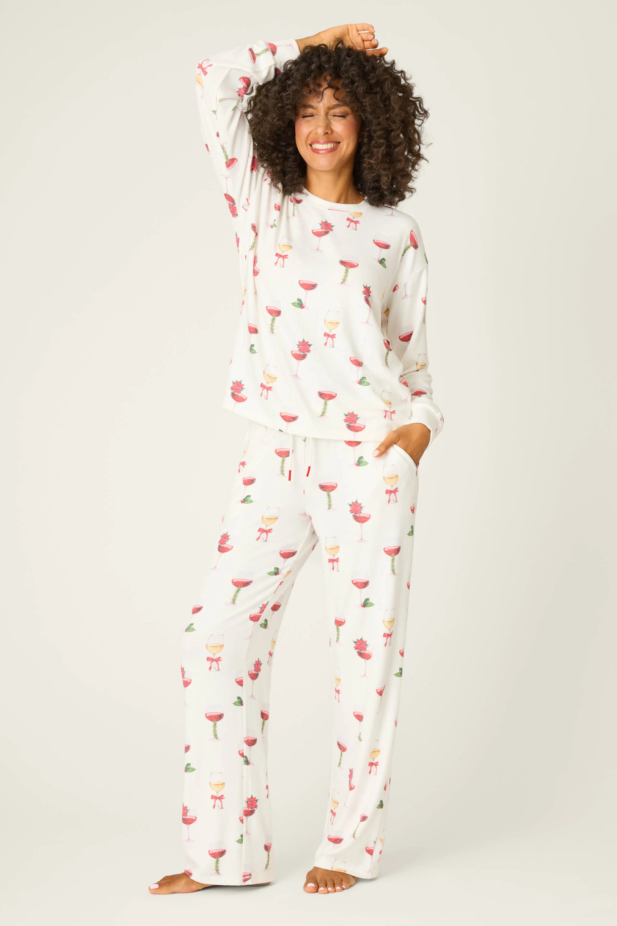 Let's Get Toasty Holiday Wine Print Pants Set | PJ Salvage