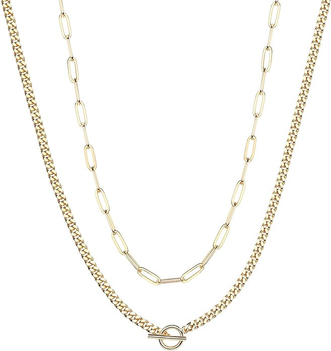 PAVOI 14K Gold Plated Dainty Layering Necklaces for Women | Snake Chain, Curb Link, Paperclip Lay... | Amazon (US)