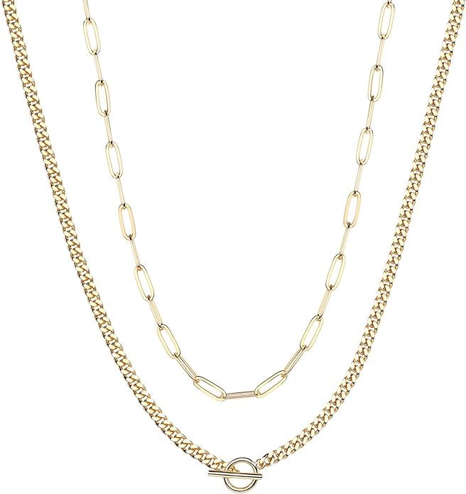 PAVOI 14K Gold Plated Dainty Layering Necklaces for Women | Snake Chain, Curb Link, Paperclip Lay... | Amazon (US)