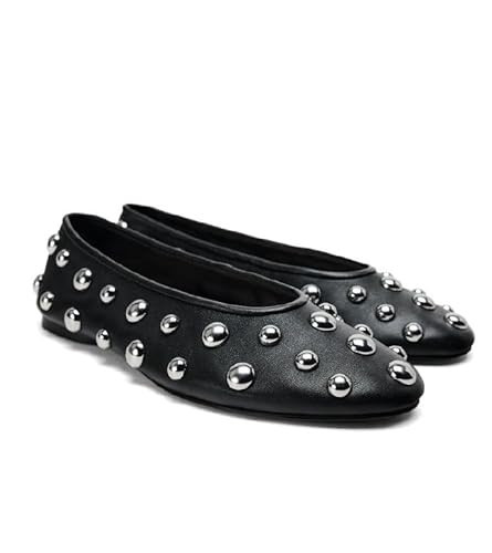 XEYANFYS Studded Ballet Flats for Women Round Toe Non Slip Low Heeled Flats Silp on Casual Walk Pump Comfortable Black Ballerina Flats Dress Wedding Shoes | Amazon (US)