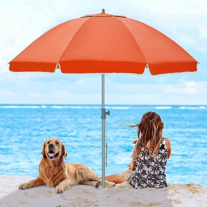 wikiwiki 7FT Beach Umbrella for Sand, Portable Sunshade Umbrella with Sand Anchor, Carry Bag, Pus... | Amazon (US)