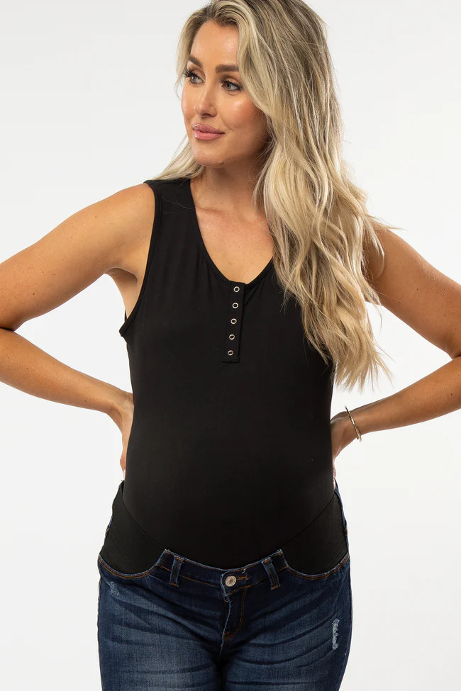 Black Snap Button Maternity Bodysuit | PinkBlush Maternity