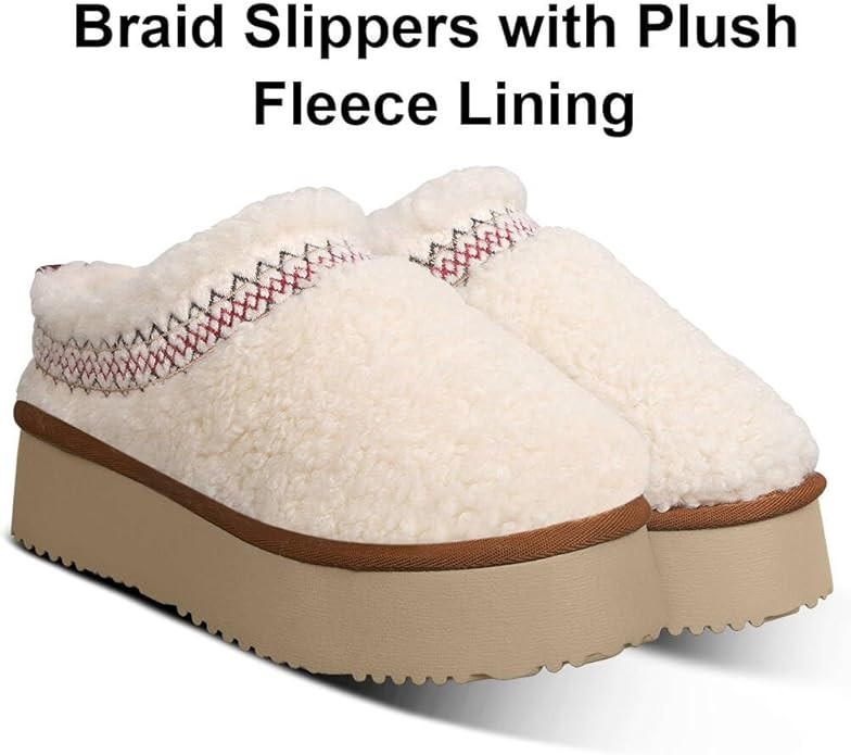 Women's Platform Slippers Mini Boots Braid Slippers with Plush Fleece Lining Fuzzy Slippers for W... | Amazon (US)