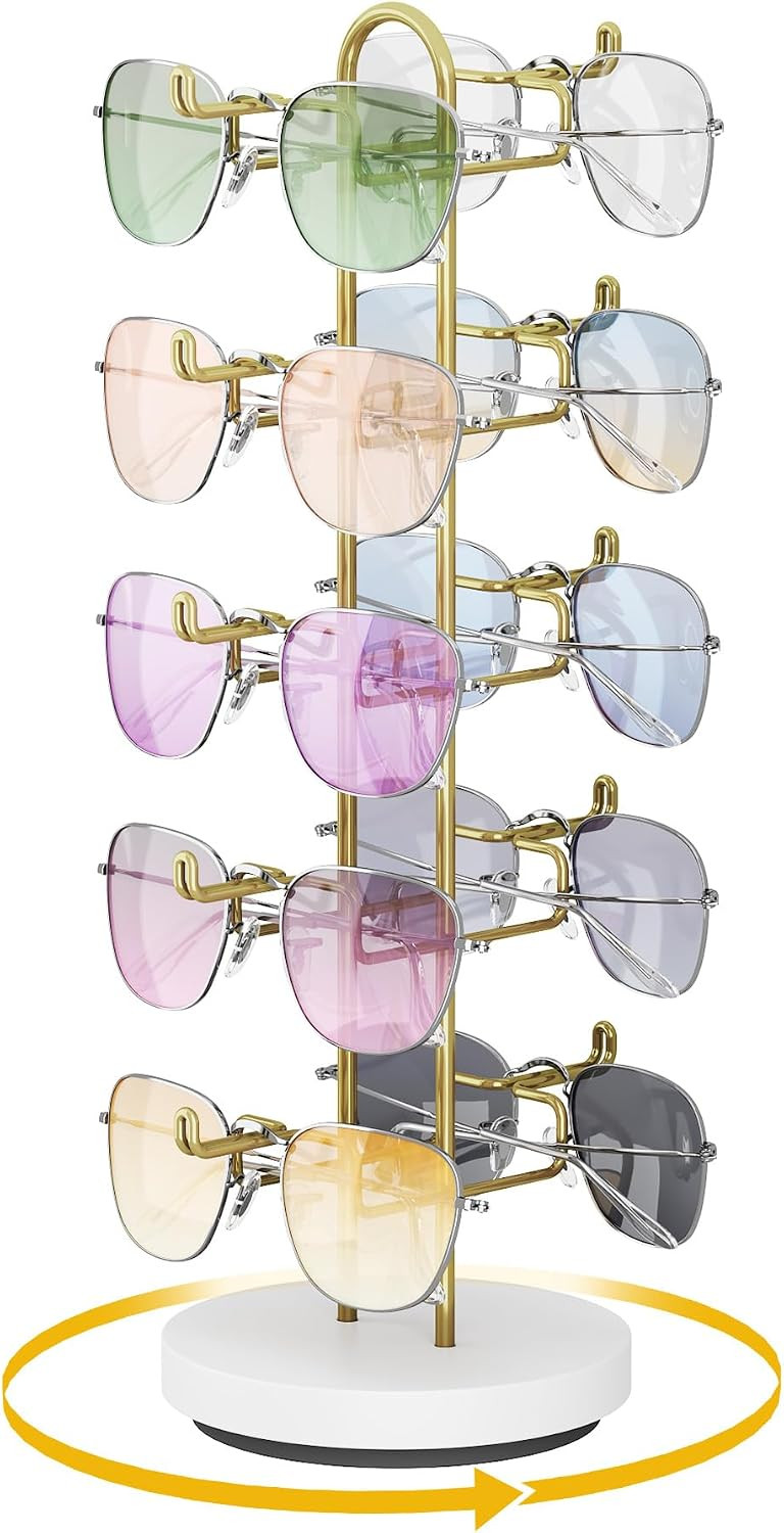 NiHome Rotatable Sunglasses Stand Organizer, Sunglasses Display Rack, Gold | Amazon (US)