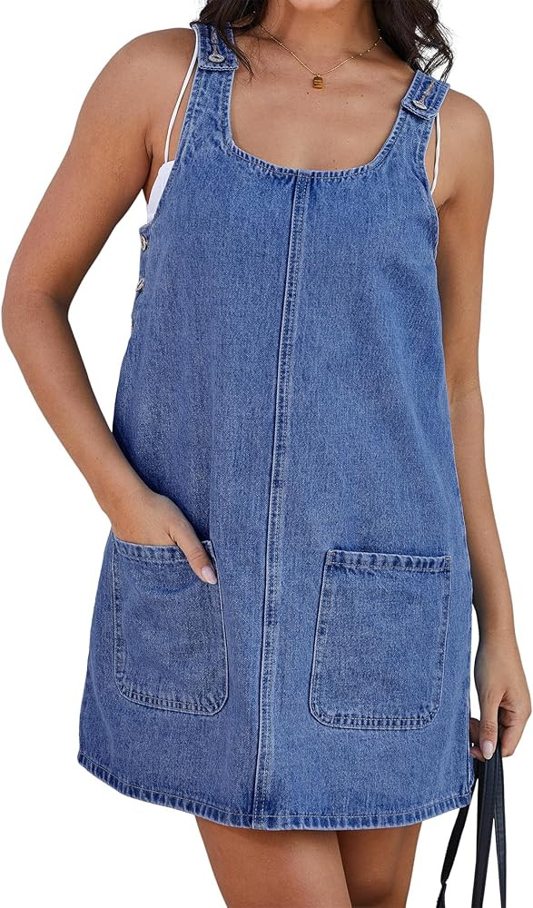 Womens Adjustable Strap Denim Overalls Dress Jeans Overall Jumper with Pockets | Amazon (US)