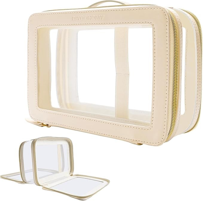 Clear Makeup Bag Double Layer Two Sided With Zipper White Cosmetic Small Make Up Case Compartment... | Amazon (US)