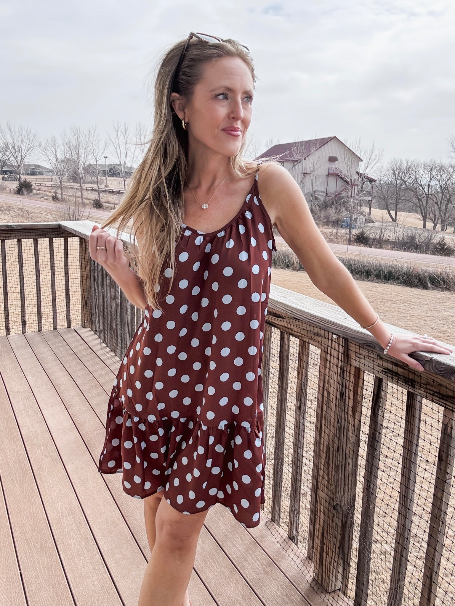 Loving this trendy polka dot dress! 🤎 Lightweight and flowy and perfect for spring and summer! Wearing a small.

As an Amazon Influencer I earn commission on qualifying purchases.

Polka dot dress, spring fashion 2026, mom style, brown dress, knee length dress, spring dresses 

#LTKootd #LTKOver40 #LTKMidsize