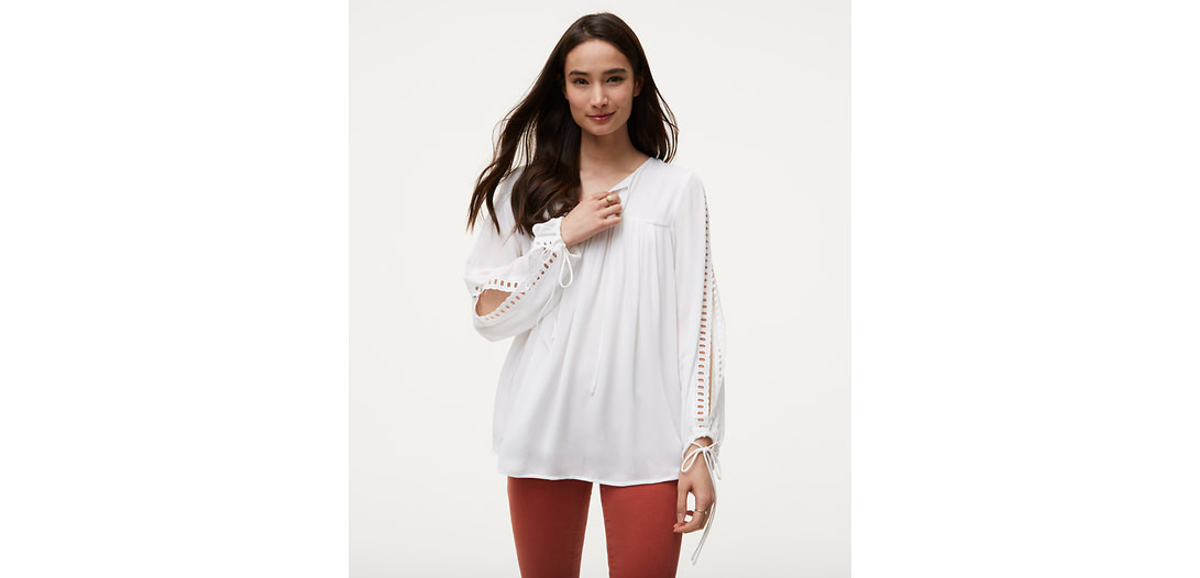 LOFT Petite Eyelet Split Sleeve Blouse | LOFT