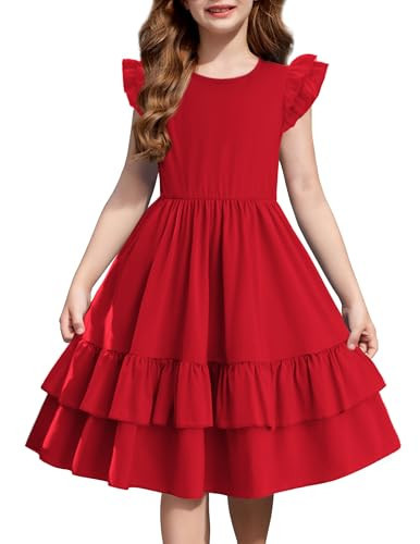 Arshiner Girls Dress Tween Boho Flutter Sleeve Tiered A Line Summer Dresses with Pockets | Amazon (US)