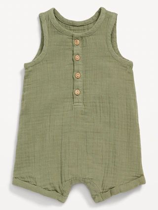 Unisex Sleeveless Henley Romper for Baby | Old Navy (US)