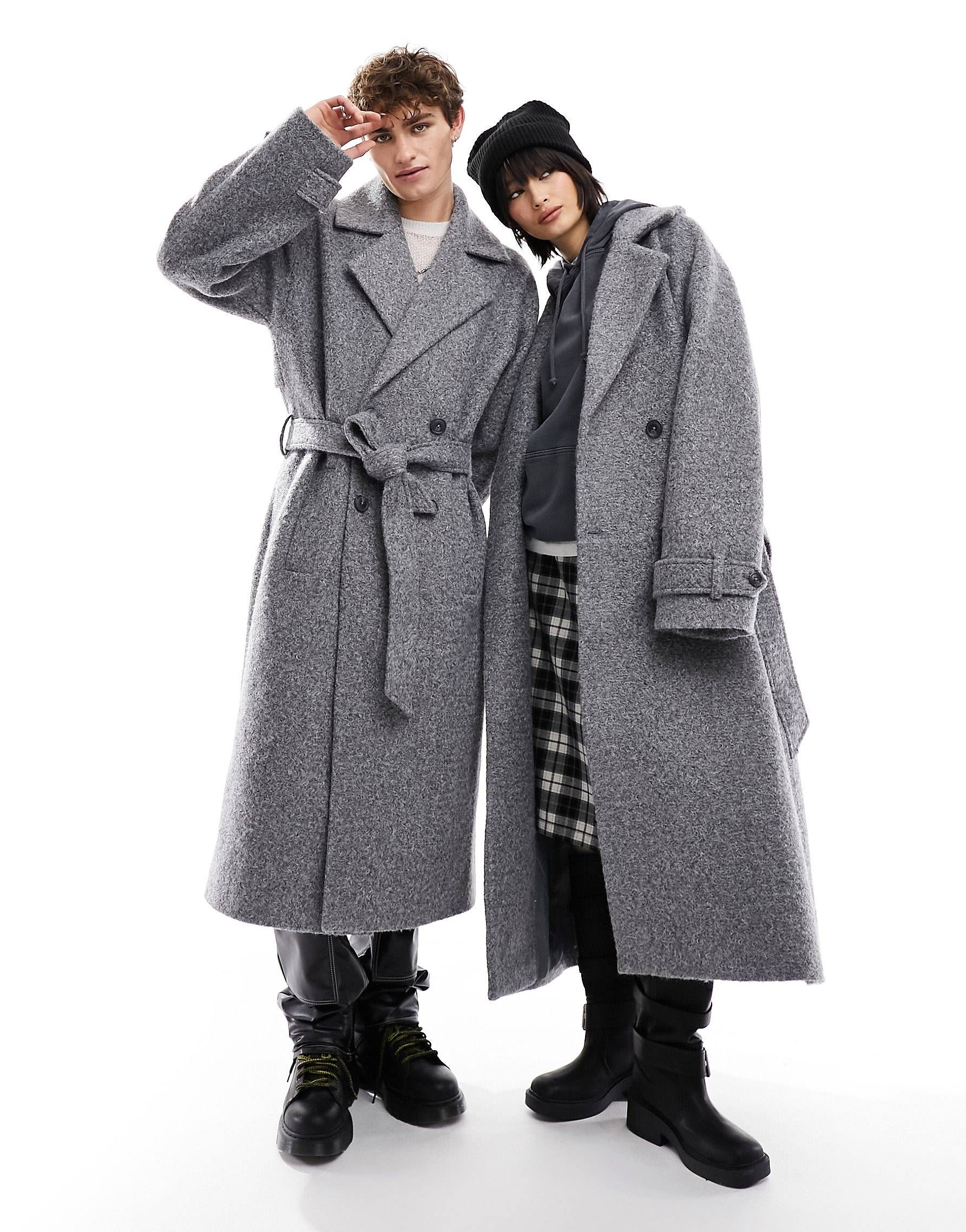 Reclaimed Vintage unisex wool trench coat in grey | ASOS (Global)