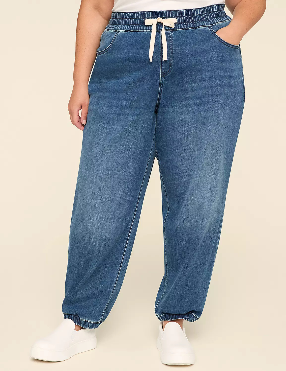 MID RISE PULLON JOGGER KNIT DENIM - | LaneBryant | Lane Bryant (US)