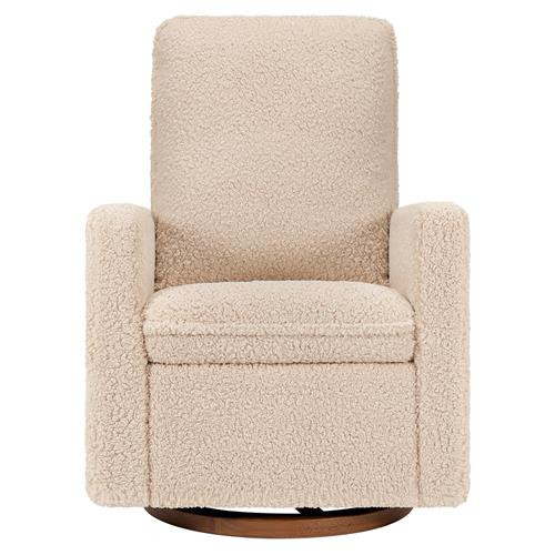 Babyletto Cali Modern Chai Shearling Dark Wood Base Pillowback Swivel Glider | Kathy Kuo Home