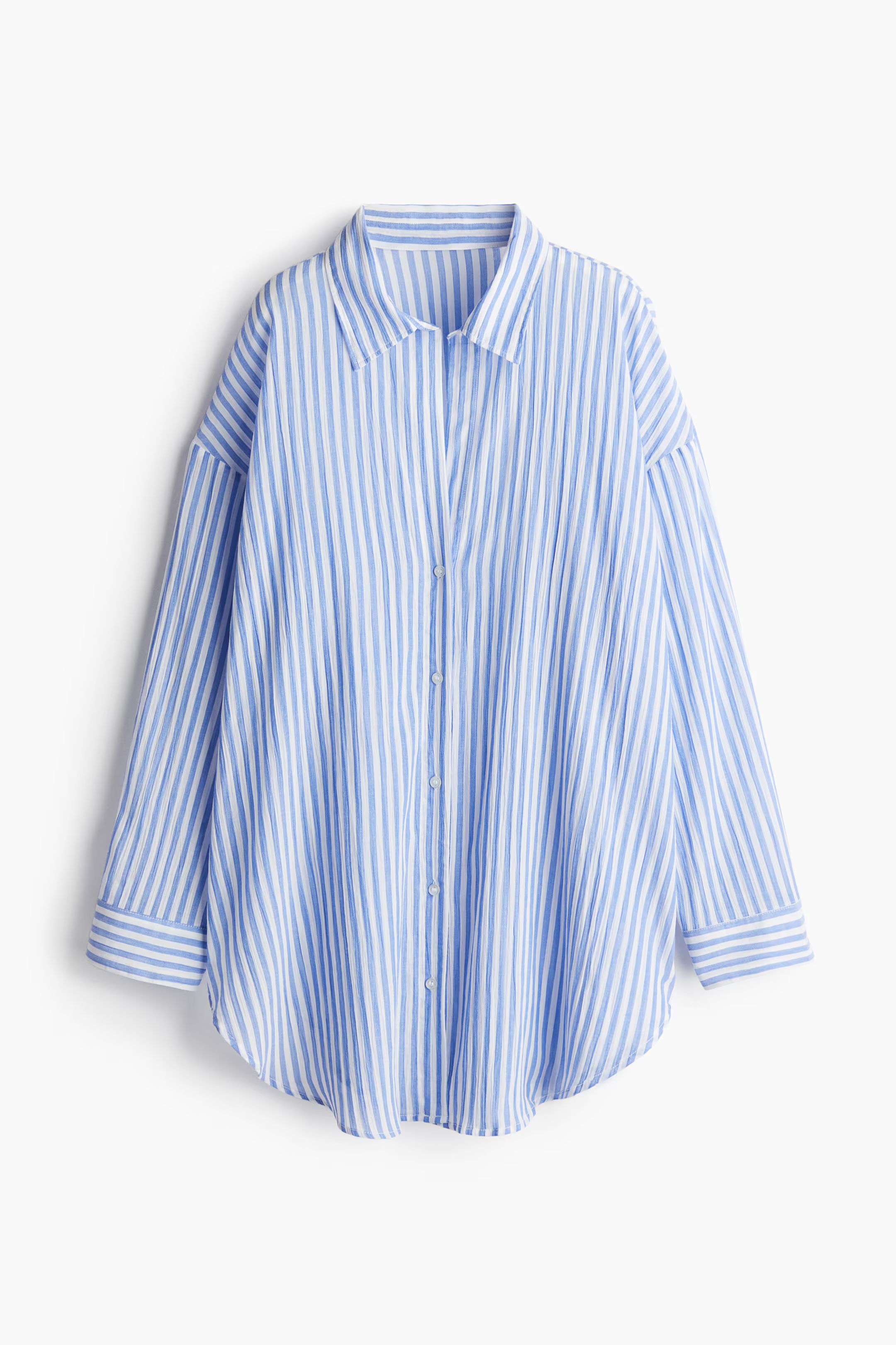 Long cotton shirt - Long sleeve - Long - Blue/Striped - Ladies | H&M GB | H&M (UK, MY, IN, SG, PH, TW, HK)