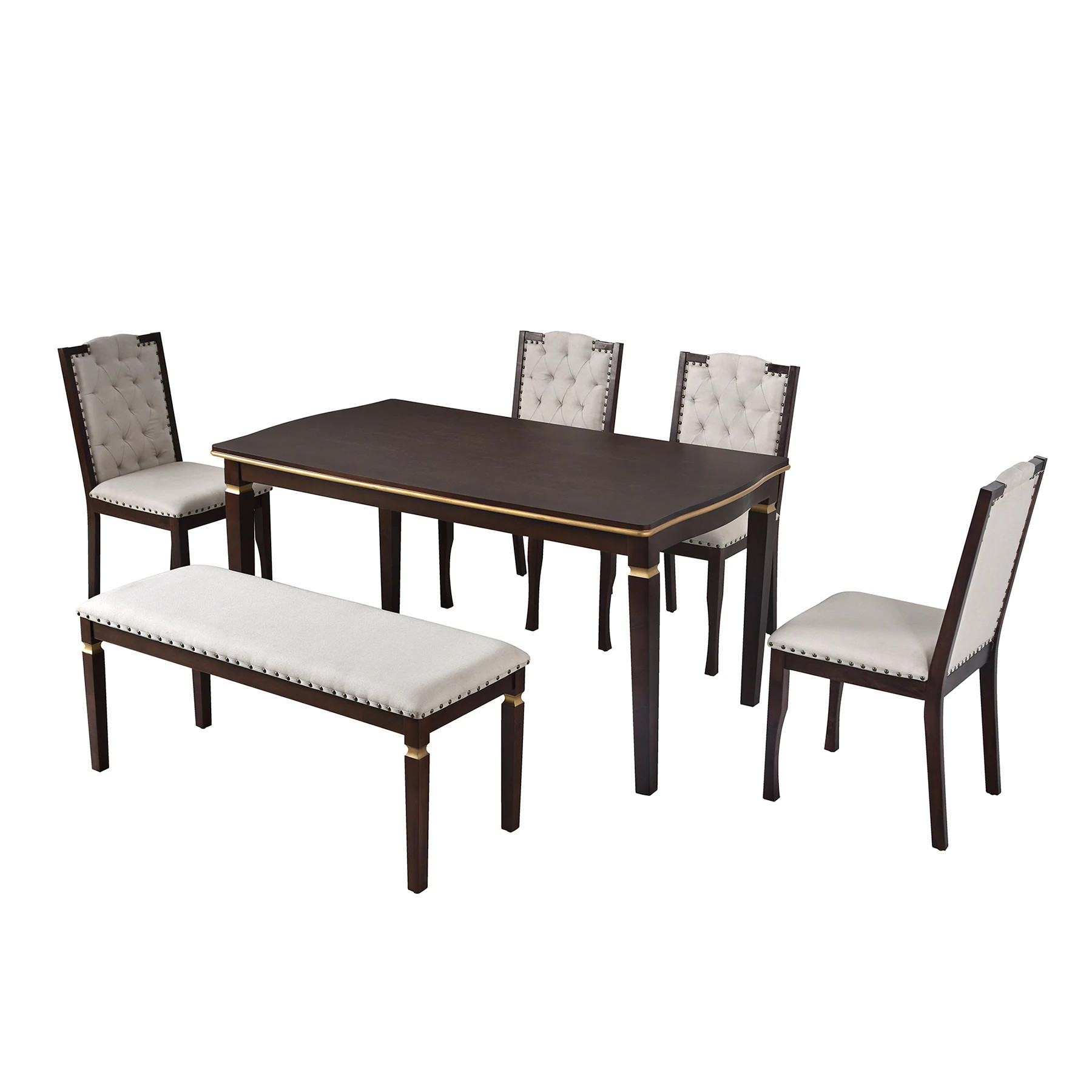 SINOFURN Espresso Rustic Dining Room Set with Rectangular Table ( Seats 6 ) in Brown | SYA330194WD | Lowe's