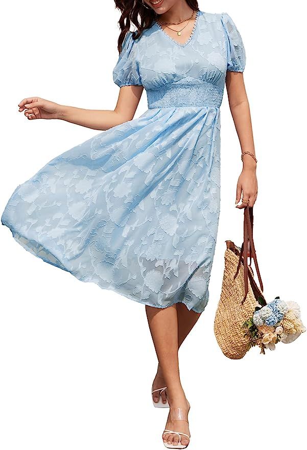 GRACE KARIN Women’s Casual Summer Dresses 2023 Short Sleeve V Neck Dresses Smocked Floral Boho ... | Amazon (US)