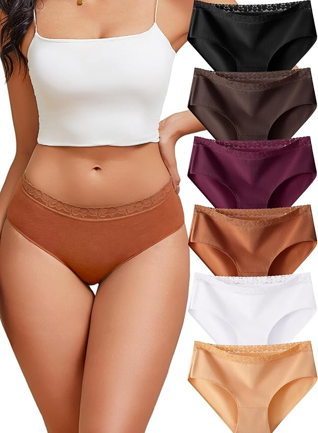 READY TO LOVE Cotton Underwear for Women 6 Pack Bikini Sexy Full Coverage Panties Lace Waistband ... | Amazon (US)