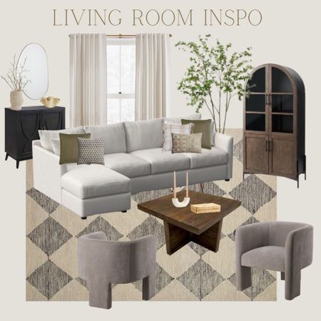 Living room inspiration, design board, arched cabinet, accent chairs, faux tree, square coffee table, transitional design, H&M home decor finds, target home decor, tj maxx home decor, loloi rugs 

#LTKunder50 #LTKunder100 #LTKhome