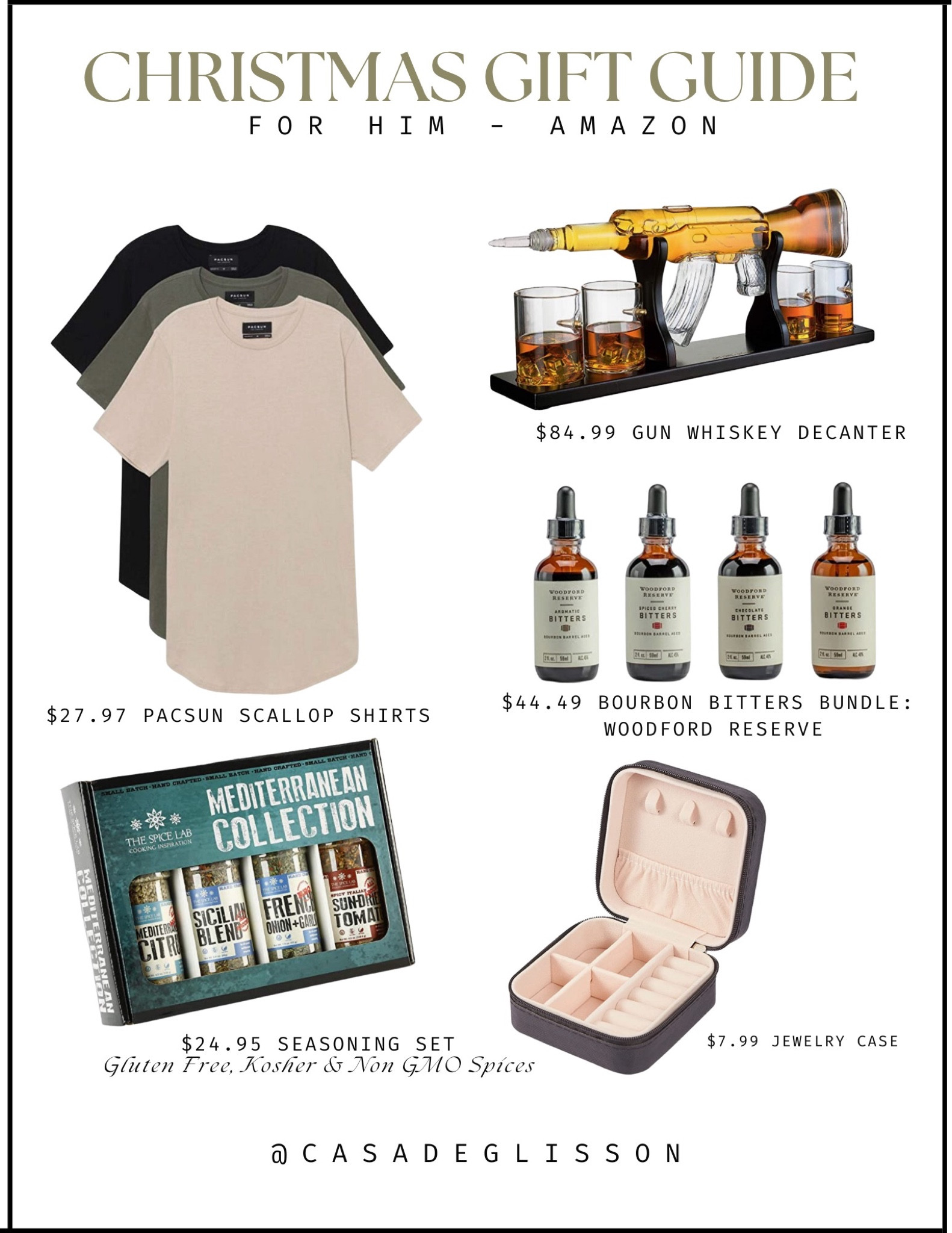 Need helping getting your loved one a gift? These are all 10/10 gifts I’ve bought my hubby in the last year! The shirts fit amazing - I’ll be buying another pack this year🤫 and we’ve had the bitters for the last year with hardly a dent in them (but he always uses them for old fashions) the jewelry case he takes when traveling out of town for work and the seasonings are gone from Father’s Day— delicious on steaks, fish & chicken… lastly his favorite— the whiskey gun decanter. Great conversation piece and the hubby loves the bullet glasses that come with it! Displaying in our whiskey station🥃💋

#LTKSeasonal #LTKunder50 #LTKGiftGuide