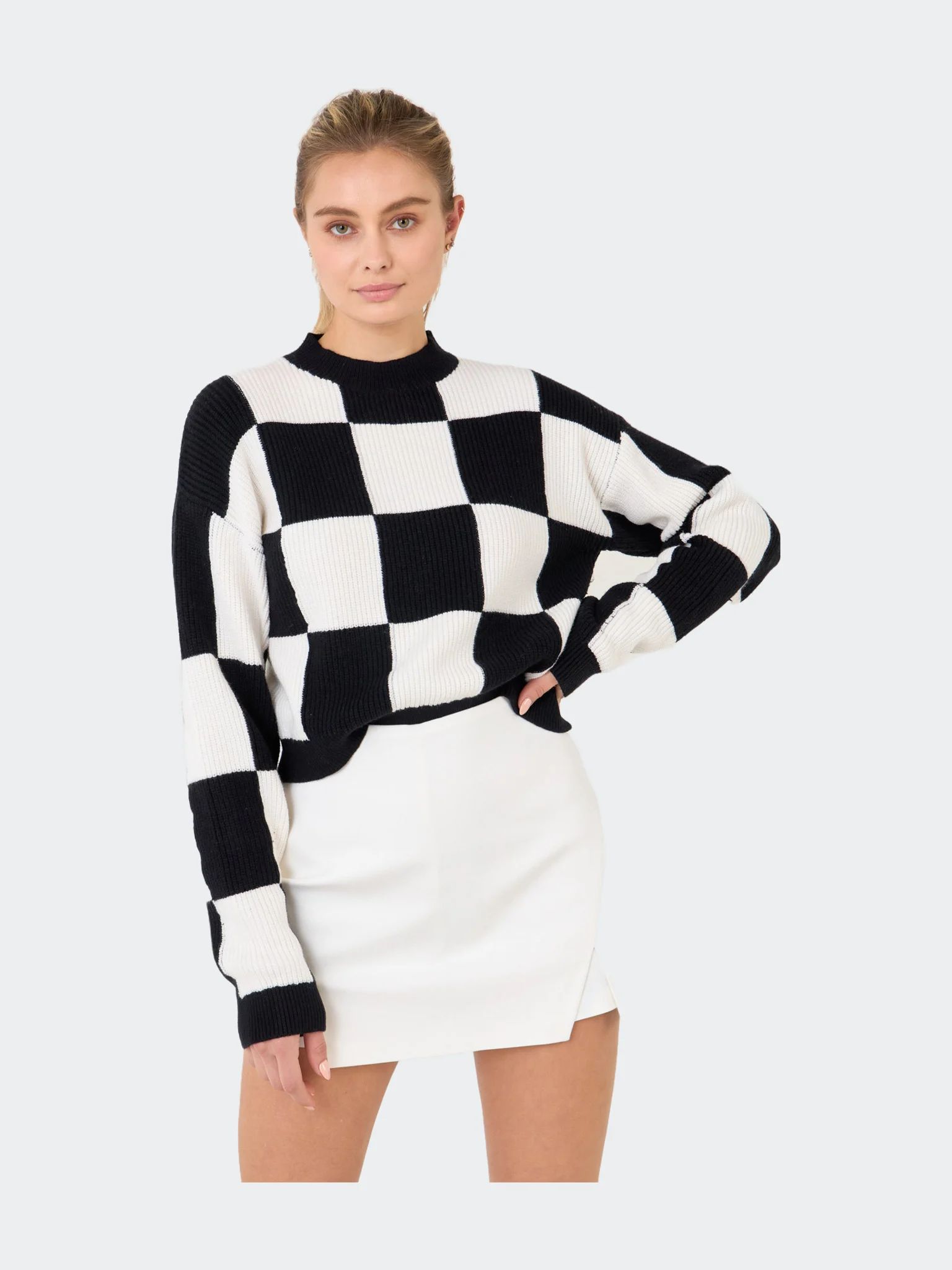 Grey Lab Checkerboard Knit Sweater | Verishop