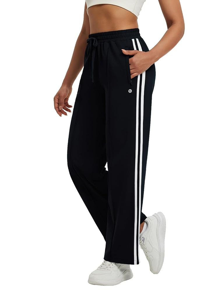 beleaf Women's Fleece Lined Track Pants Wide Leg Pants with Zipper Pockets Loose Fit Sweatpants D... | Amazon (US)