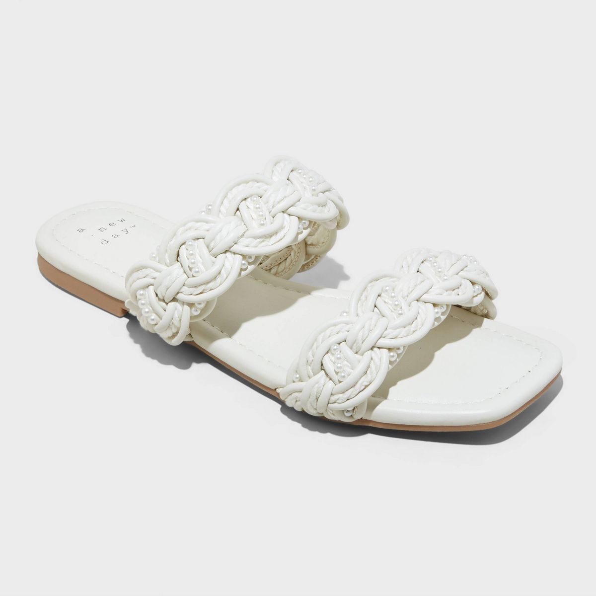 Women's Sarafina Woven Two-Band Slide Sandals with Memory Foam Insole - A New Day™ Cream 8 | Target