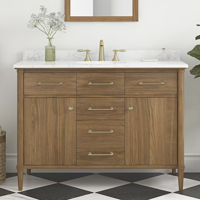 allen + roth Rian 48-in Walnut Undermount Single Sink Bathroom Vanity with White Engineered Stone... | Lowe's