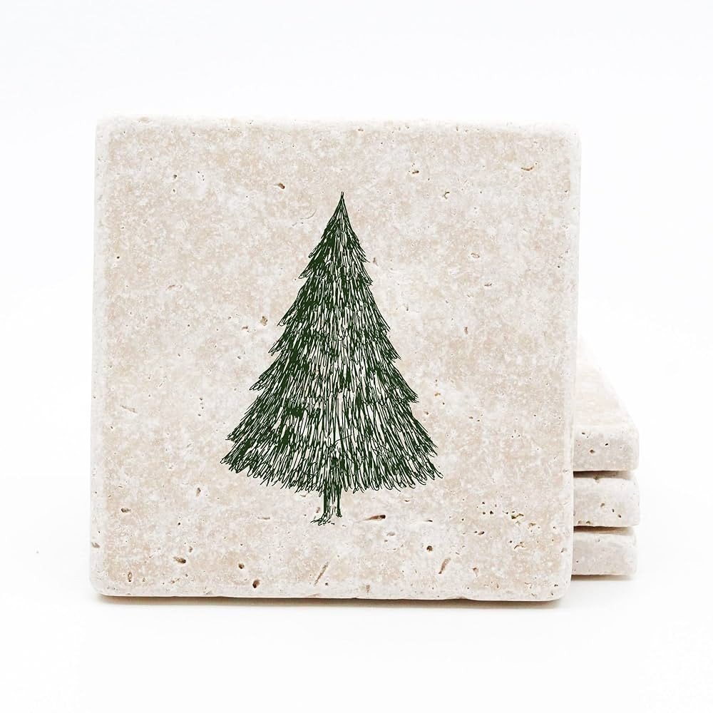 Christmas Tree Drink Coasters - Set of 4 Handmade Travertine Holiday Coasters | Amazon (US)