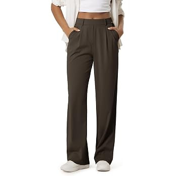 ODODOS Women's High-Rise Wide Leg Trousers, Adjustable Tailored Stretch Work Pants with Pockets, ... | Amazon (US)