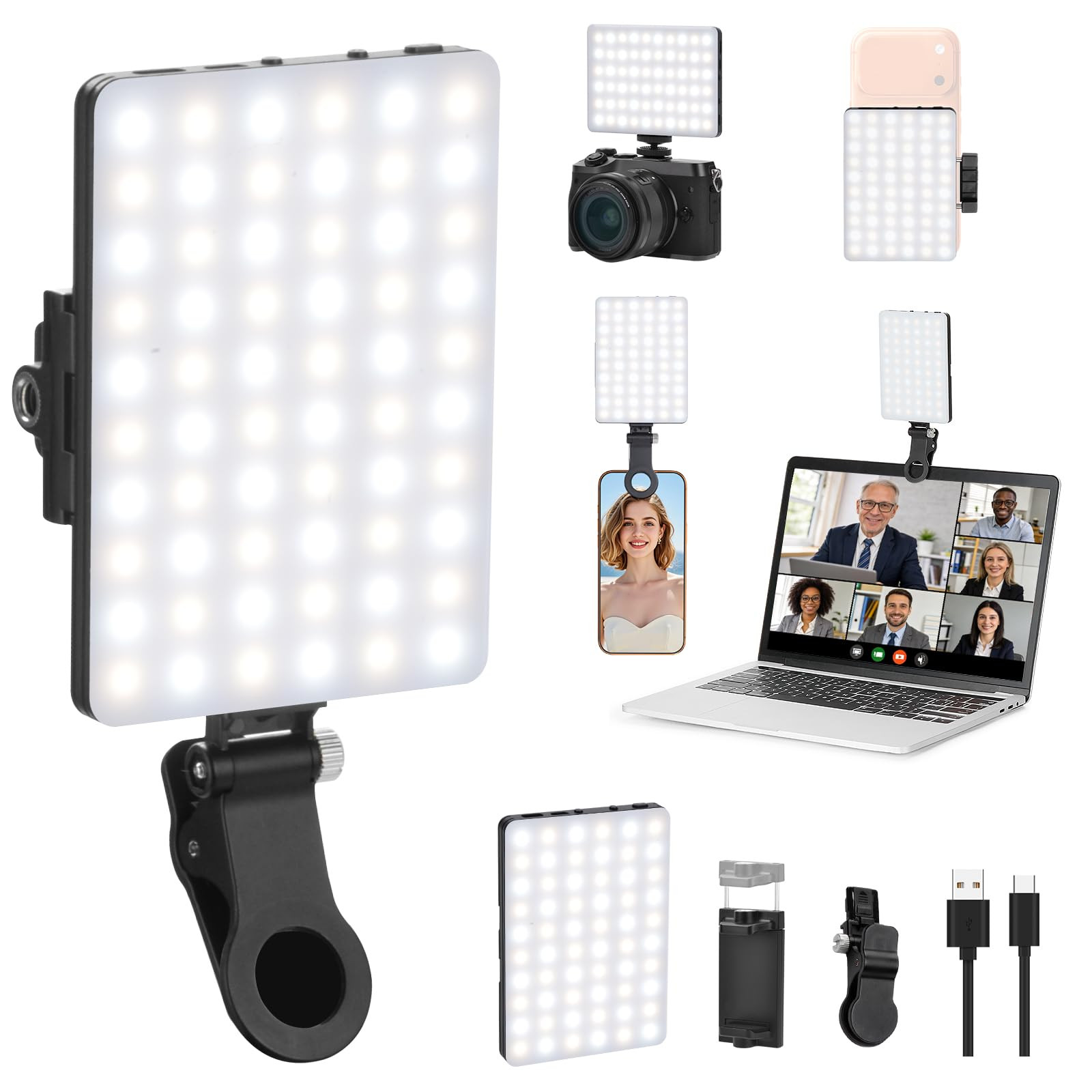 Newmowa 60 LED High Power Rechargeable Clip Fill Video Conference Light with Front & Back Clip, A... | Amazon (US)
