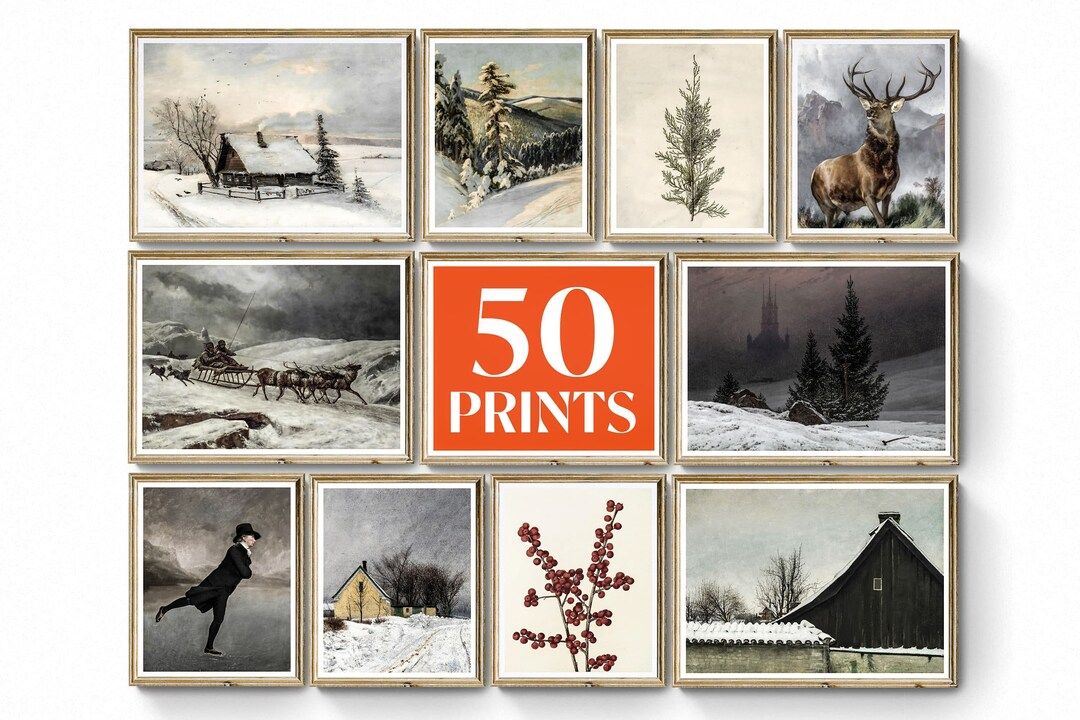 Set of 50 Vintage Winter Prints  Vintage Winter Landscape  - Etsy | Etsy (US)