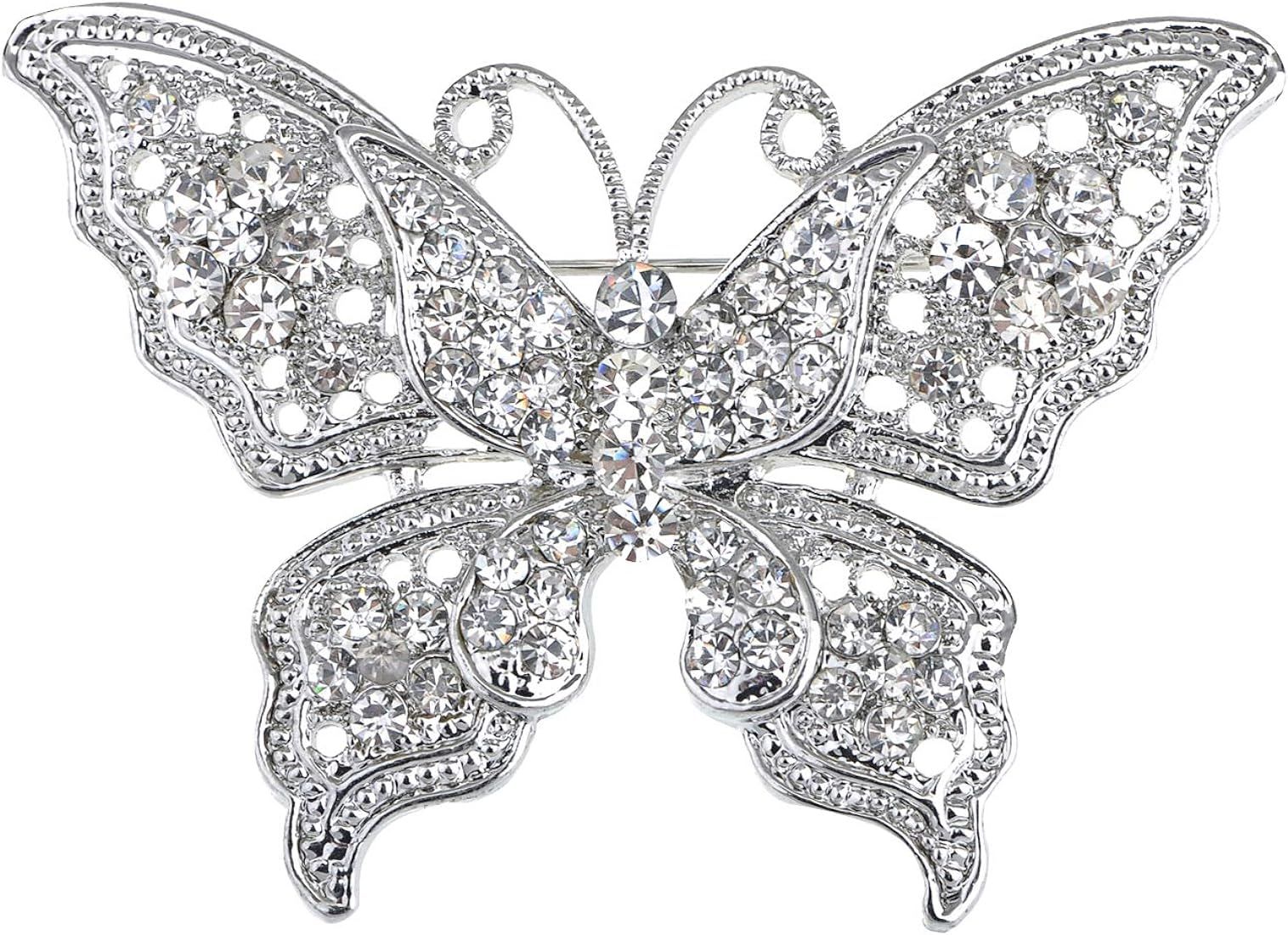 Alilang Clear Crystal Rhinestone Filigree Butterfly Brooch Pin - Pink or White Tone | Amazon (US)