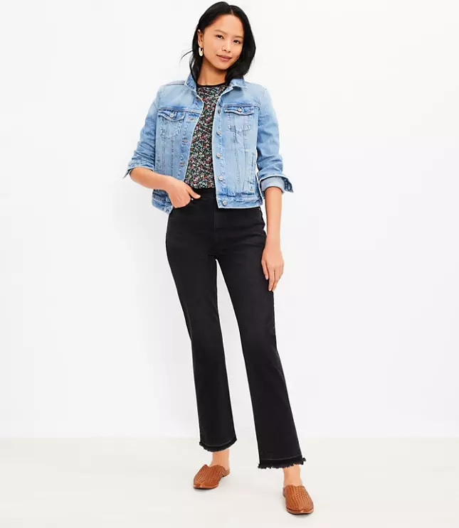 Let Down Hem High Rise Straight Crop Jeans in Washed Black Wash | LOFT