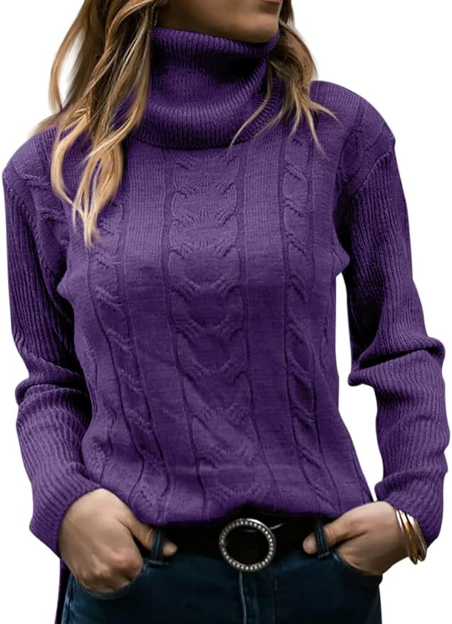 Langwyqu Womens' Turtleneck Long Sleeve Cable Knit Sweaters | Amazon (US)