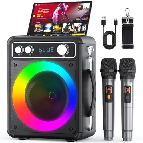 VOSOCO Karaoke Machine, Portable Bluetooth Karaoke Speaker with 2 Wireless Microphones, PA System for Adults Kids with LED Lights & Echo Adjustment, Supports TWS/TF/USB/AUX for Home Party | Amazon (US)