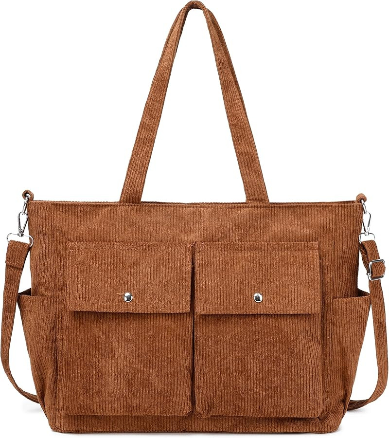 Women’s Corduroy Tote Bag Messenger Bag, Large Crossbody Purse,Shoulder Handbag for Work, Schoo... | Amazon (US)