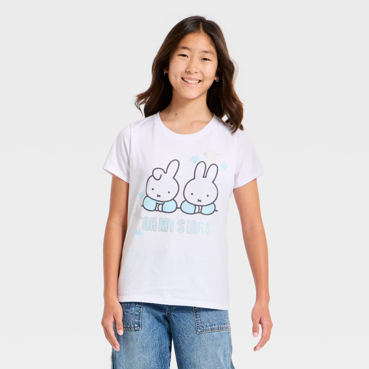 Girls' Miffy Short Sleeve 'Oh My Stars' Graphic T-Shirt - White | Target