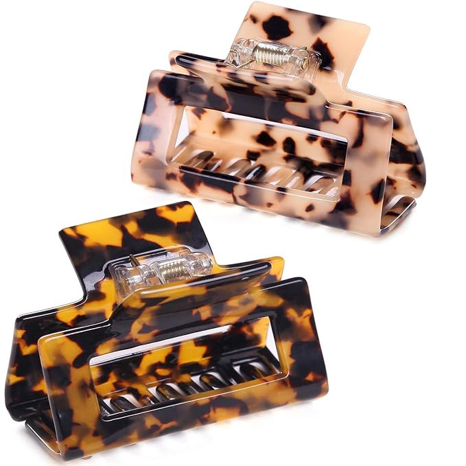 2 Pack Cutout Tortoise and Leopard Square Celluloid Acetate Jaw Clips for Thick Hair | Amazon (US)