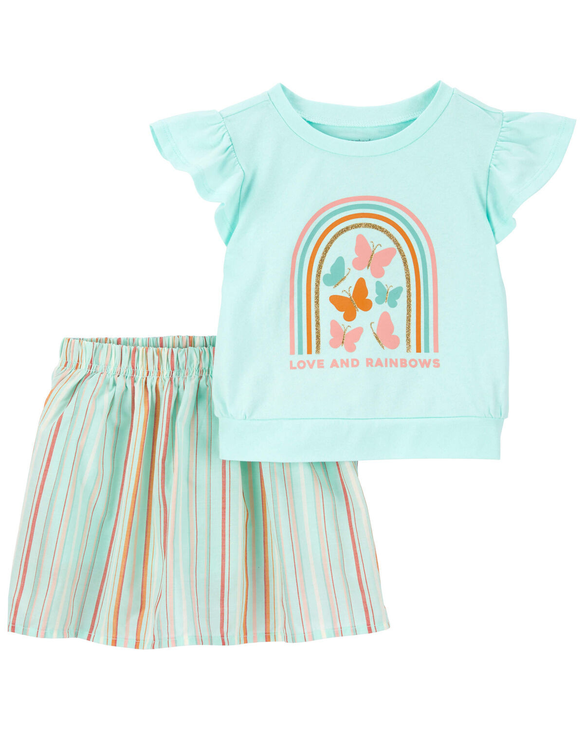 Blue Toddler 2-Piece Butterflies Flutter Top & Striped Skort Set | carters.com | Carter's