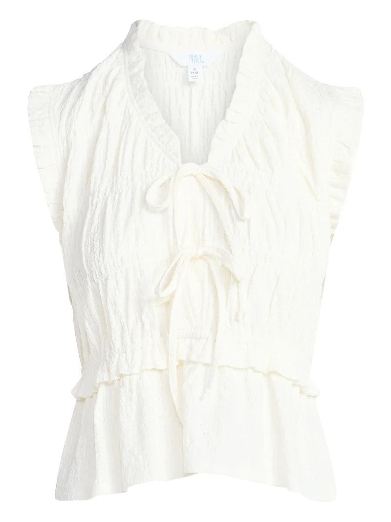 Time and Tru Women's Textured Tie Front Top, Sizes XS-XXXL | Walmart (US)
