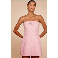 Premium Pale Rose Boucle Camellia A-line Dress | PrettyLittleThing US