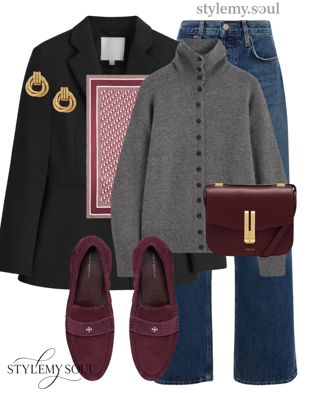 Black blazer, jeans, grey jumper, loafers, burgundy bag

#LTKjeans #LTKautumn #LTKworkwear