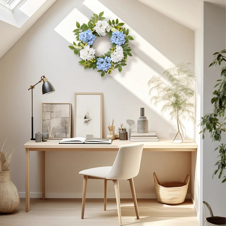 Blue And White Artificial Hydrangea Wreath, 24", by My Texas House | Walmart (US)