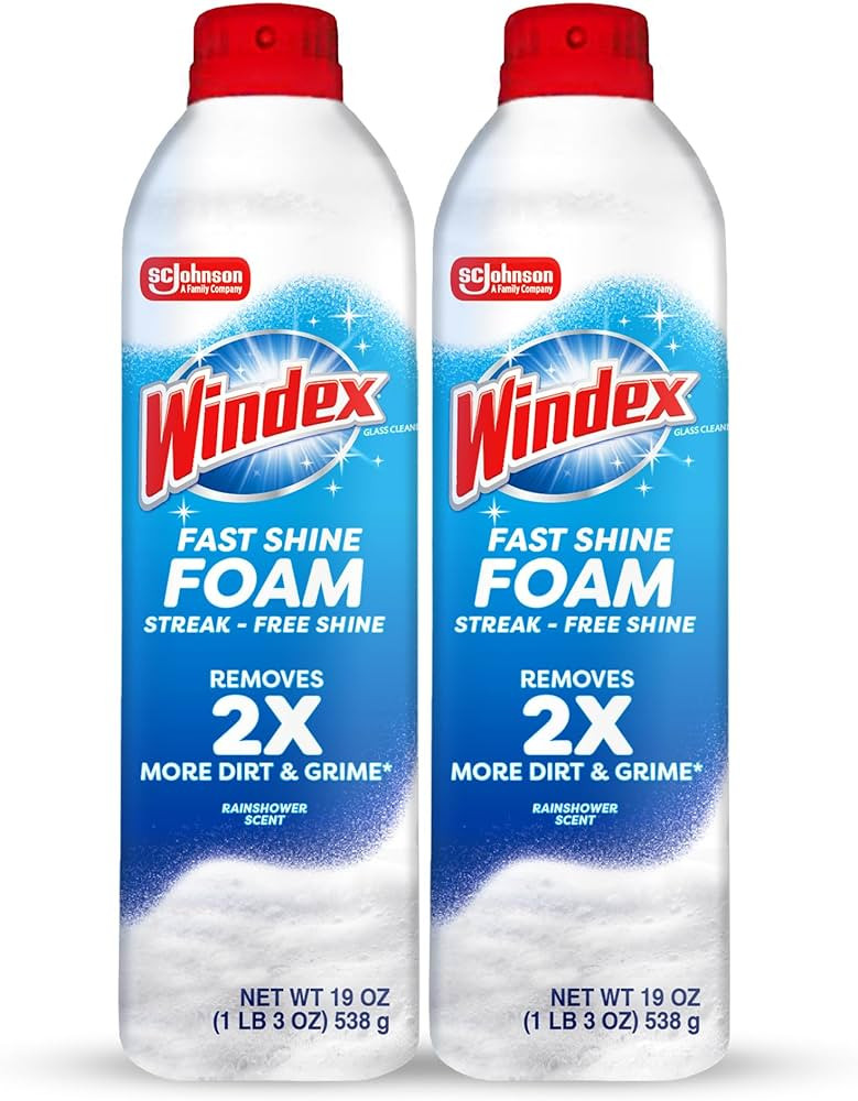 Windex Fast Shine Foam Glass Cleaner, No-Drip Aerosol Cleaning Spray, 19 oz, Pack of 2 | Amazon (US)