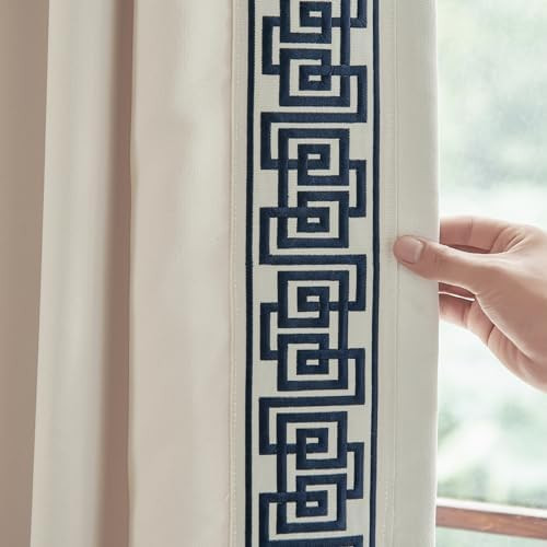 Yellow Cream Pinch Pleat Curtain with Navy Blue Geometric Trim -Timeless Style for Elegant Spaces... | Amazon (US)