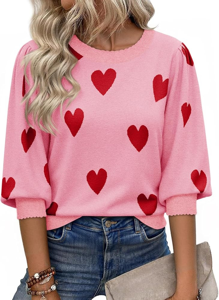 Cicy Bell Womens 3/4 Puff Sleeve Sweater Tops Fall Casual Crew Neck Lightweight Knit Pullover Loo... | Amazon (US)