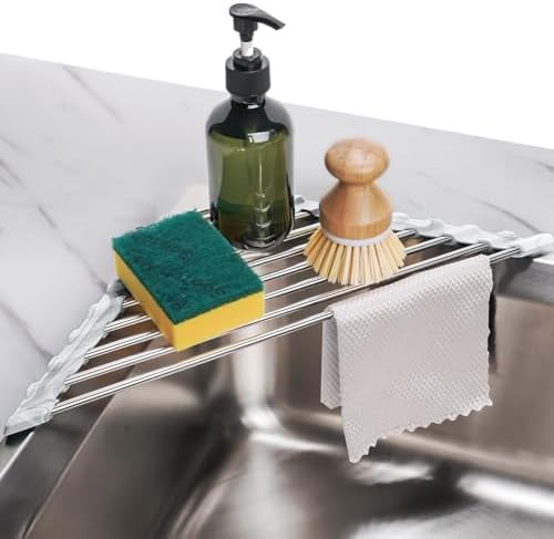 Tomorotec Marble Triangle Roll-Up Dish Drying Rack for Sink Corner - Small, Foldable, Stainless S... | Amazon (US)
