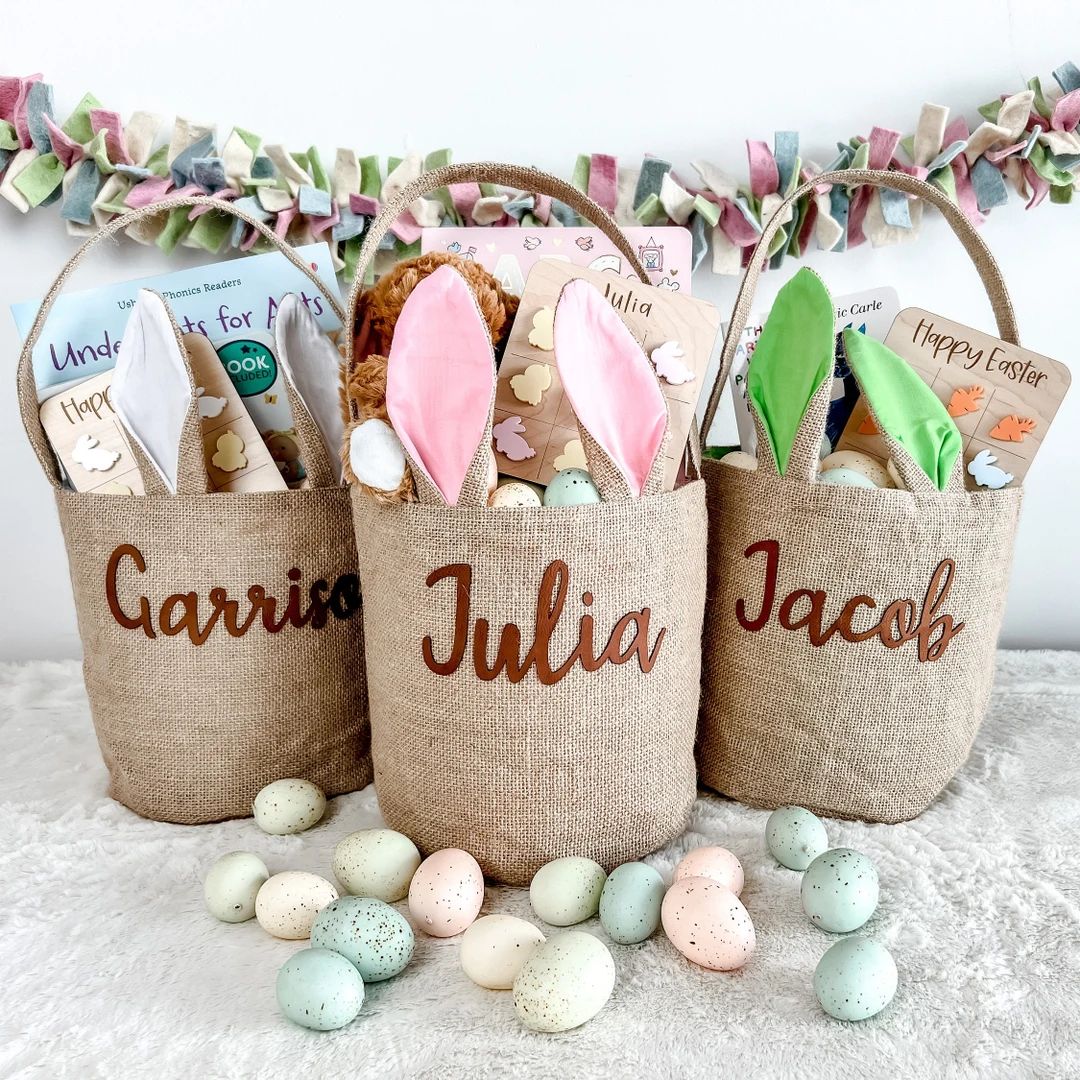 Personalized Easter Basket, Custom Name Burlap Easter Basket, Easter Gift for Kids, Personalized ... | Etsy (US)