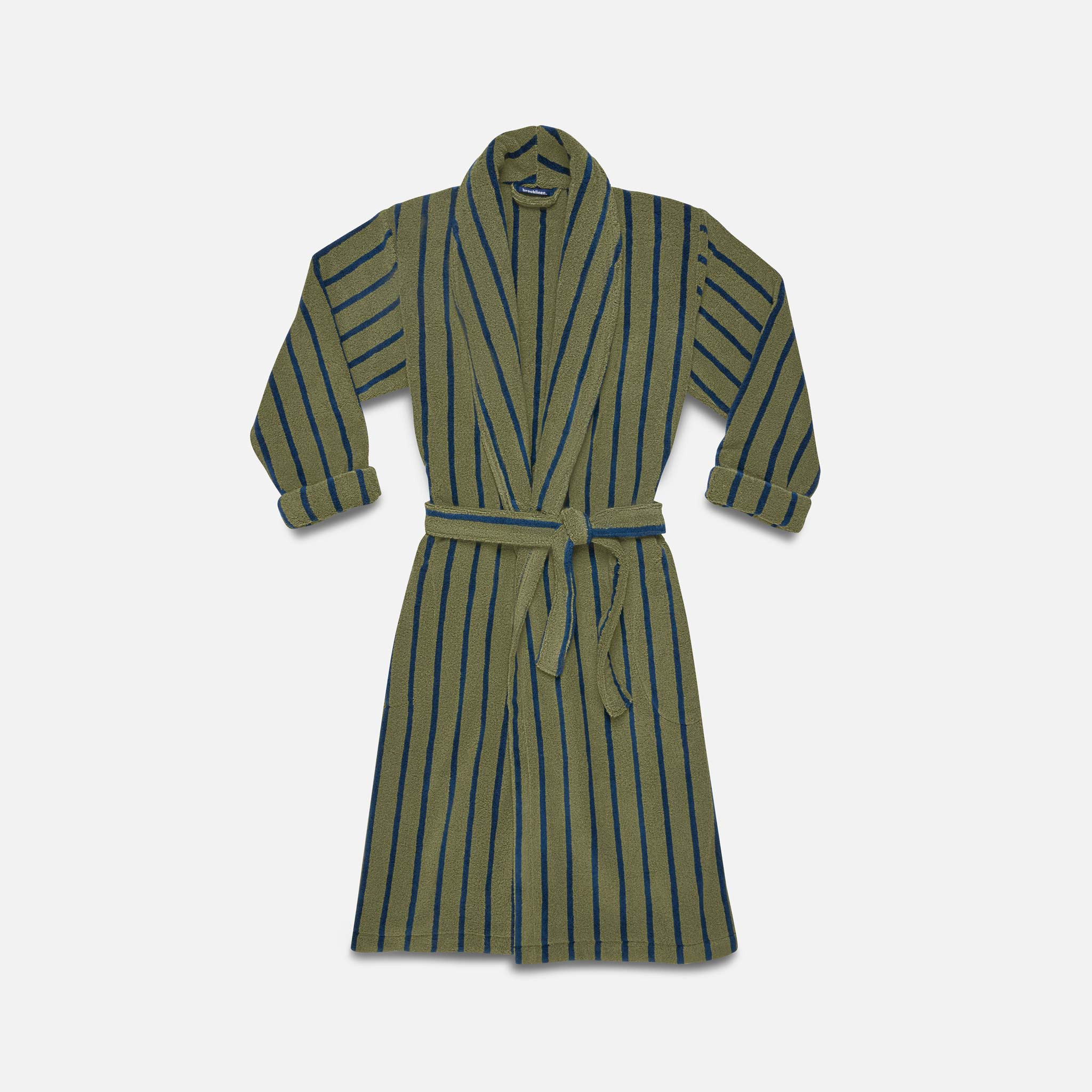 Brooklinen Super-Plush Robe Women's size Small in Striped Fresh Moss | Brooklinen